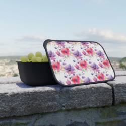 Purple and Pink Flowers Eco-Friendly Bento Box with Band and Utensils