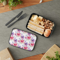 Purple and Pink Flowers Eco-Friendly Bento Box with Band and Utensils