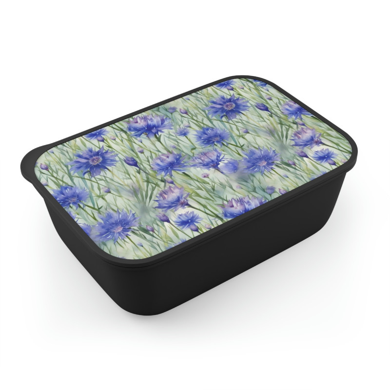 Blue Cornflowers Design Eco-Friendly Bento Box with Band and Utensils