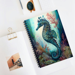 Seahorse Surrounded By Aquatic Foliage Spiral Notebook - Ruled Line, 8" x 6"