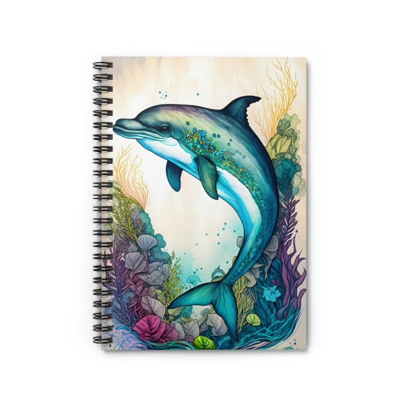 Dolphin Surrounded By Aquatic Foliage Spiral Notebook - Ruled Line, 8" x 6"