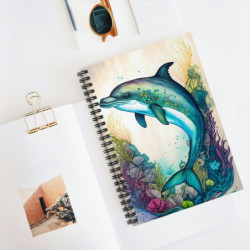 Dolphin Surrounded By Aquatic Foliage Spiral Notebook - Ruled Line, 8" x 6"