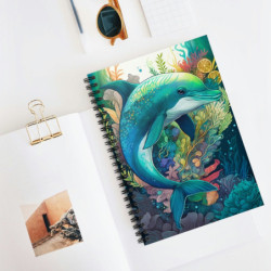 'Orange You Glad To Be A Dolphin?" With Aquatic Foliage Spiral Notebook - Ruled Line, 8" x 6"