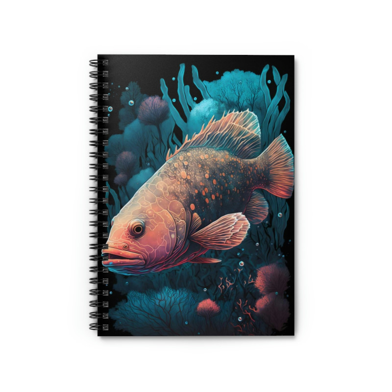 Coral Grouper Surrounded By Aquatic Foliage Spiral Notebook - Ruled Line, 8" x 6"