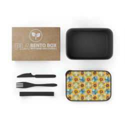 Sunflower Tiled Pattern Eco-Friendly Bento Box with Band and Utensils