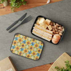 Sunflower Tiled Pattern Eco-Friendly Bento Box with Band and Utensils