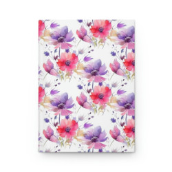 Purple and Pink Flower Pattern Hardcover Journal, Matte,  8" x 5.7"