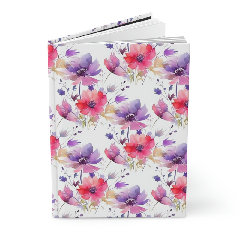 Purple and Pink Flower Pattern Hardcover Journal, Matte,  8" x 5.7"