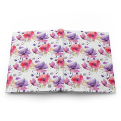 Purple and Pink Flower Pattern Hardcover Journal, Matte,  8" x 5.7"