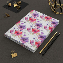 Purple and Pink Flower Pattern Hardcover Journal, Matte,  8" x 5.7"