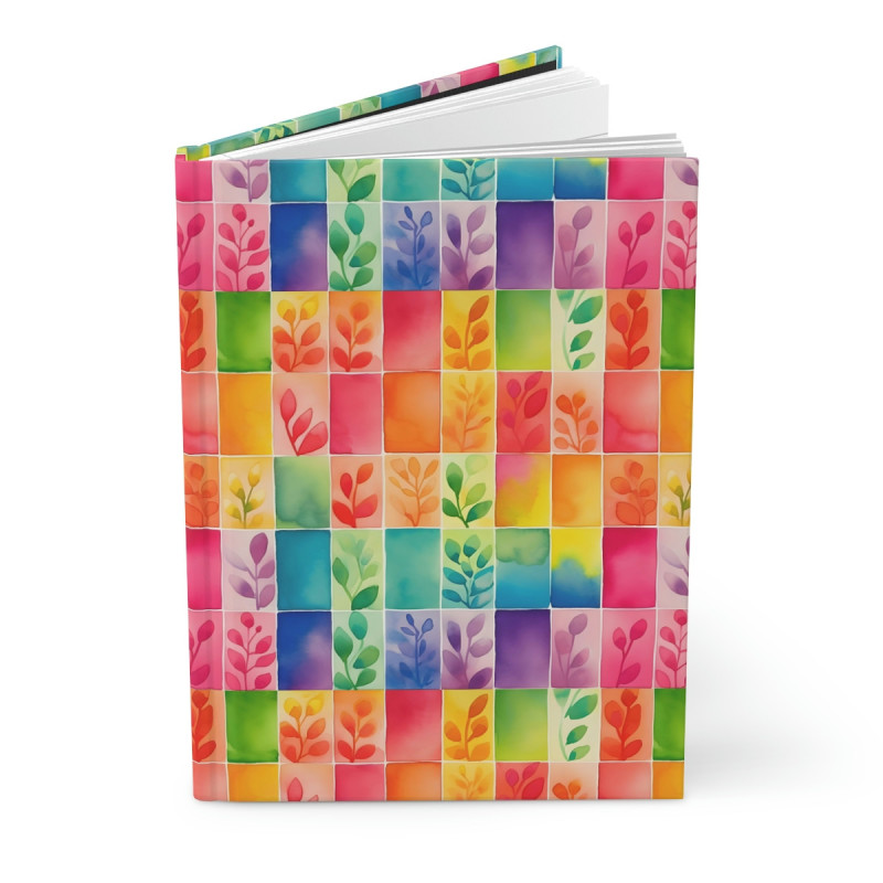 Rainbow Leaves Tiled Pattern Hardcover Journal, Matte,  8" x 5.7"