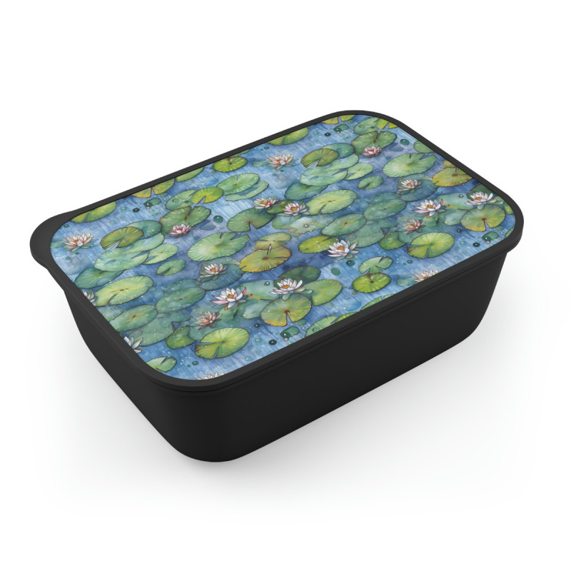 Water Lily Pond Eco-Friendly Bento Box with Band and Utensils