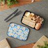 Summer Daisies on a Blue Squared Tile Background Eco-Friendly Bento Box with Band and Utensils