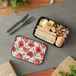 Red Poppy Flower Eco-Friendly Bento Box with Band and Utensils