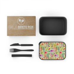 Rainbow Colored Wildflower Pattern Eco-Friendly Bento Box with Band and Utensils