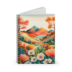 Hills and Flowers Whimsical Landscape Design in Fall Tones, Spiral Notebook - Ruled Line, 8" x 6"