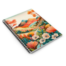 Hills and Flowers Whimsical Landscape Design in Fall Tones, Spiral Notebook - Ruled Line, 8" x 6"