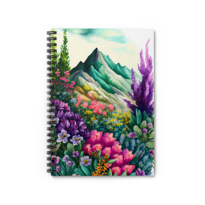 Hills and Flowers Whimsical Landscape Floral Design, Spiral Notebook - Ruled Line, 8" x 6"