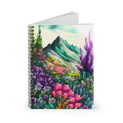 Hills and Flowers Whimsical Landscape Floral Design, Spiral Notebook - Ruled Line, 8" x 6"