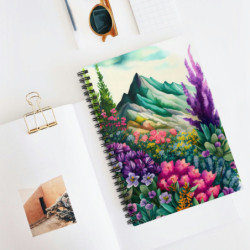 Hills and Flowers Whimsical Landscape Floral Design, Spiral Notebook - Ruled Line, 8" x 6"