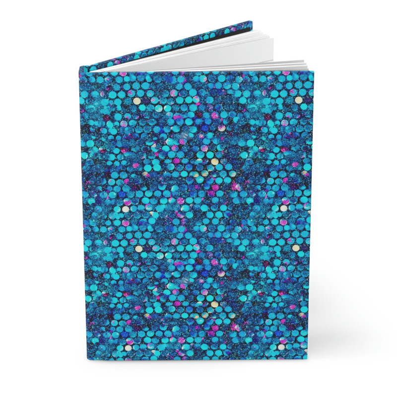Glitter Style Aqua And Purple Pattern Hardcover Journal, Matte,  8" x 5.7"