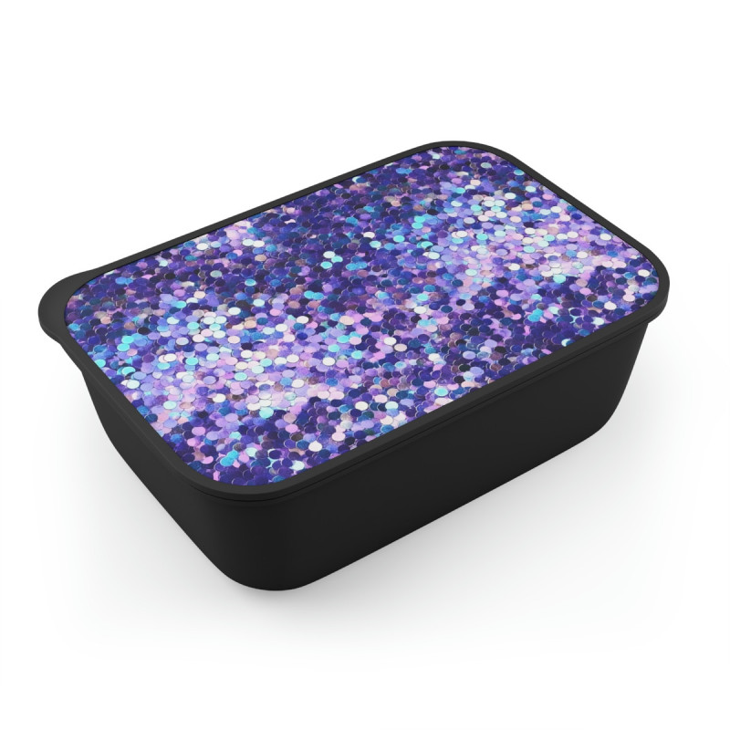 Blue and Purple Sequin Pattern Bento Box with Band and Utensils