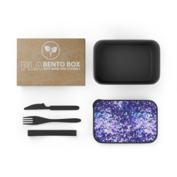 Blue and Purple Sequin Pattern Bento Box with Band and Utensils