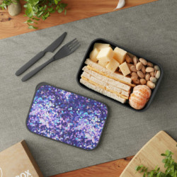 Blue and Purple Sequin Pattern Bento Box with Band and Utensils