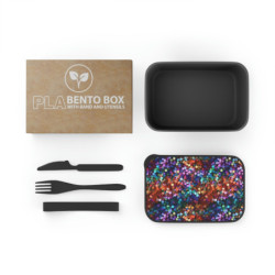 Rainbow Colored Sequin Pattern Bento Box with Band and Utensils