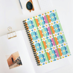 Pastel Daisy Pattern Spiral Notebook - Ruled Line, 8" x 6"