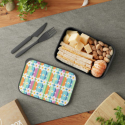 Pastel Daisy Pattern Bento Box with Band and Utensils