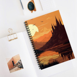 Bold Medieval Gothic Sunset Landscape Design, Spiral Notebook - Ruled Line, 8" x 6"