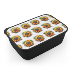 Yellow and Teal Fall Sunflower Pattern Eco-Friendly Bento Box with Band and Utensils