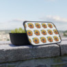 Yellow and Teal Fall Sunflower Pattern Eco-Friendly Bento Box with Band and Utensils