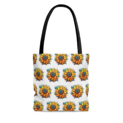 Yellow and Teal Fall Sunflower Pattern Tote Bag