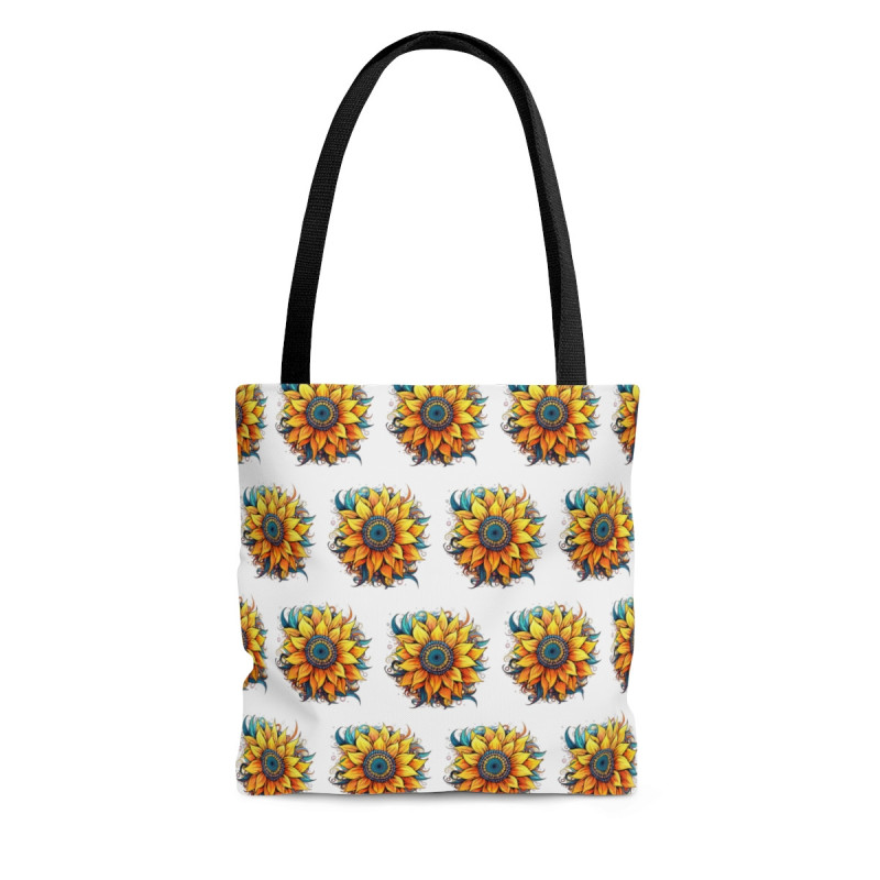 Yellow and Teal Fall Sunflower Pattern Tote Bag