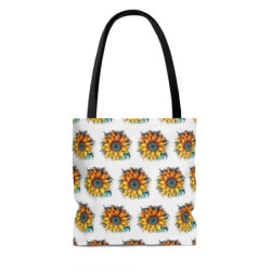 Yellow and Teal Fall Sunflower Pattern Tote Bag