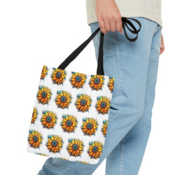 Yellow and Teal Fall Sunflower Pattern Tote Bag