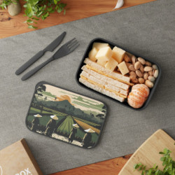 Vast Paddy Field Landscape Design Eco-Friendly Bento Box with Band and Utensils