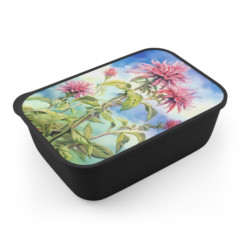 Bee Balm Wildflower Eco-Friendly Bento Box with Band and Utensils