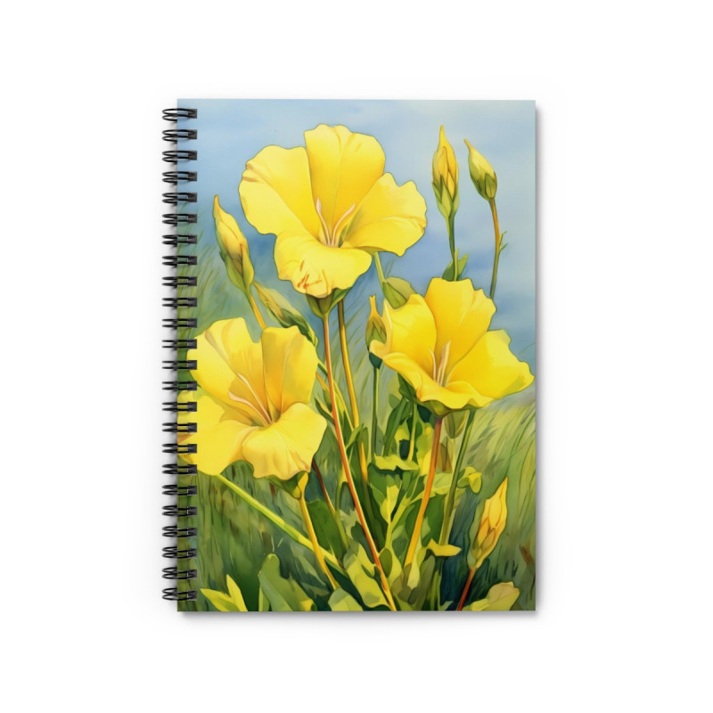 Evening Primrose Wildflower Spiral Notebook - Ruled Line, 8" x 6"