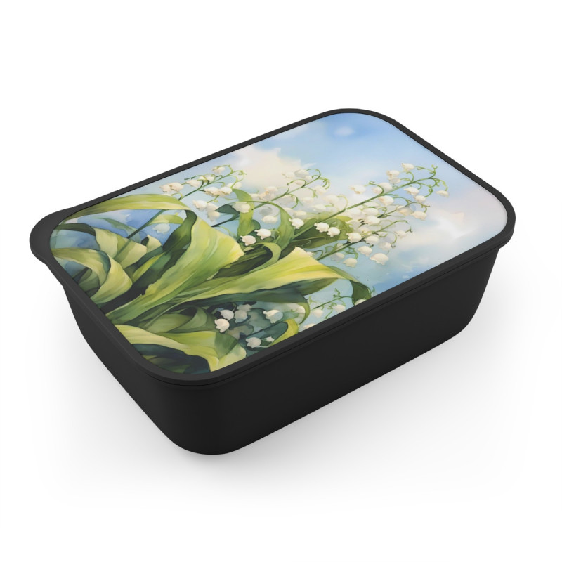 Lily of the Valley Wildflower Eco-Friendly Bento Box with Band and Utensils