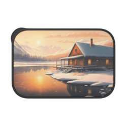 Cabin By A Frozen Lake, Winter Landscape Design Eco-Friendly Bento Box with Band and Utensils