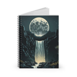 Full Moon Fantasy Waterfall Landscape Design, Spiral Notebook - Ruled Line, 8" x 6"