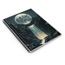 Full Moon Fantasy Waterfall Landscape Design, Spiral Notebook - Ruled Line, 8" x 6"