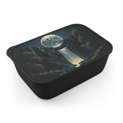 Full Moon Fantasy Waterfall Landscape Design Eco-Friendly Bento Box with Band and Utensils