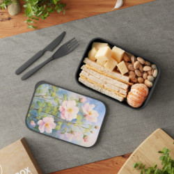 Pink Wild Roses Eco-Friendly Bento Box with Band and Utensils