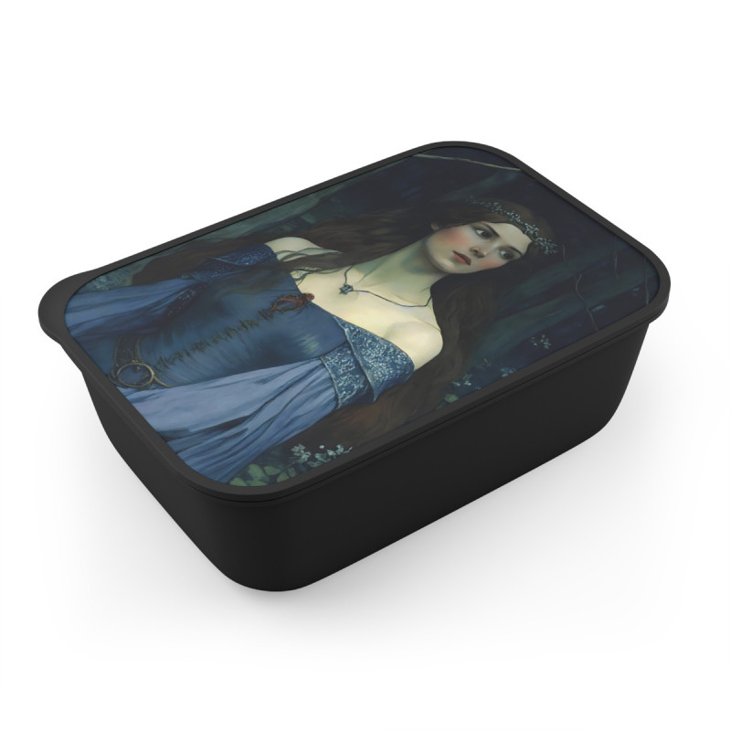 "Damsel Elaine Touched By Love" Pre Raphaelite Inspired Medieval Maiden Bento Box with Band and Utensils