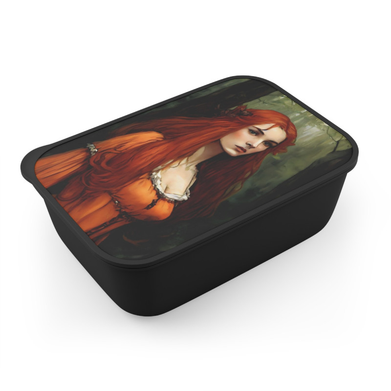 "Damsel Emma Touched By Envy" Pre Raphaelite Inspired Medieval Maiden Bento Box with Band and Utensils