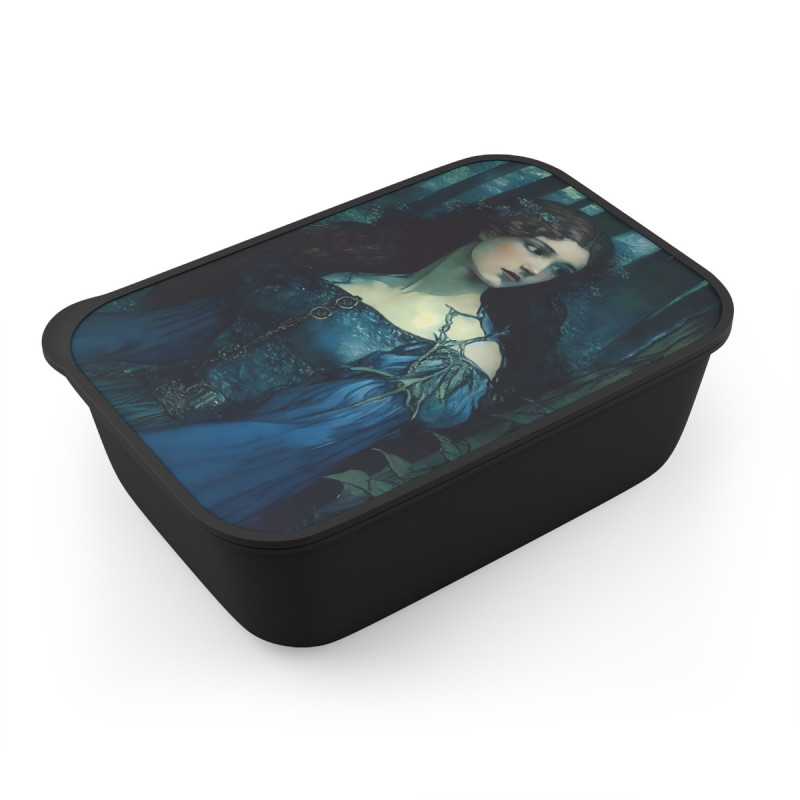 "Damsel Agnes Touched By A Dragon" Pre Raphaelite Inspired Medieval Maiden Bento Box with Band and Utensils